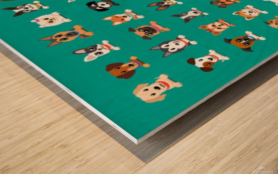 different type vector cartoon dog faces Wood print