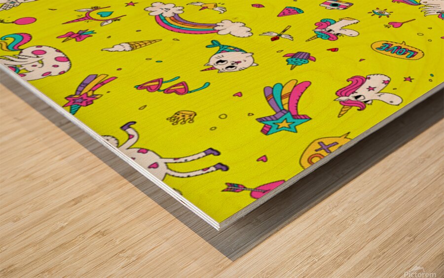 pattern unicorns mermaids horses girlish things.j Wood print