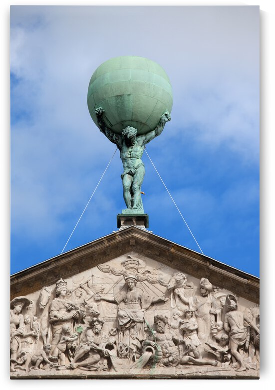 Atlas And Pediment Of Royal Palace In Amsterdam by Socratubik