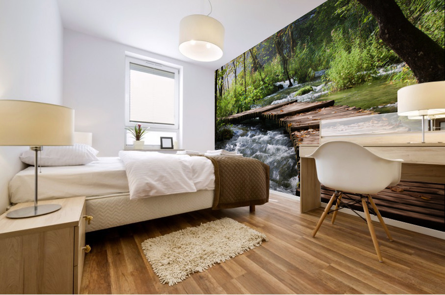 Wooden Path Across Stream Mural print