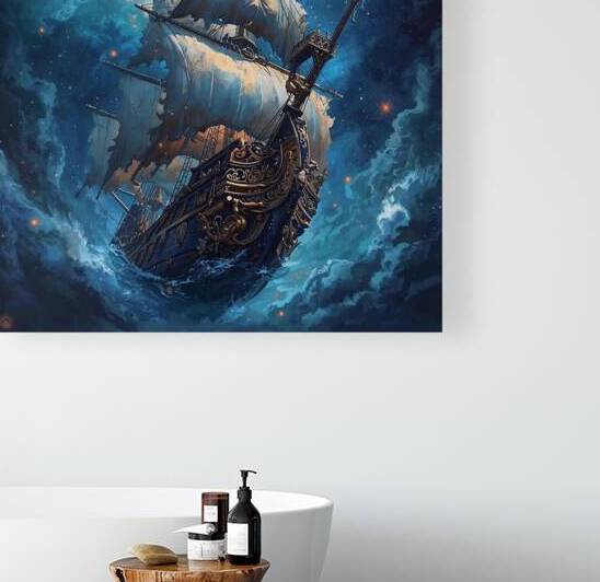 A pirate ship sailing the skies among glowing constellations by Lamassu