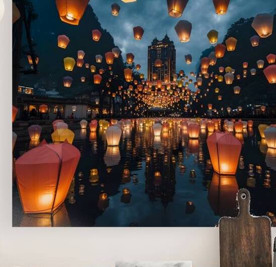 a city built entirely of lanterns flow by Lamassu