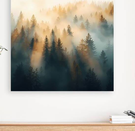 Atmospheric of misty pine forest by Lamassu