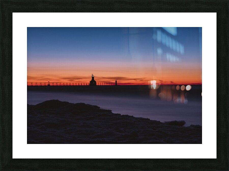 St Joseph Lighthouse Winter Sunset Picture Frame print