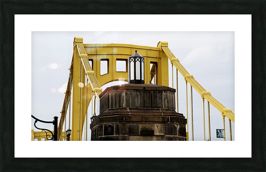 Beautiful Yellow Bridge With Ornate Light Fixture Picture Frame print