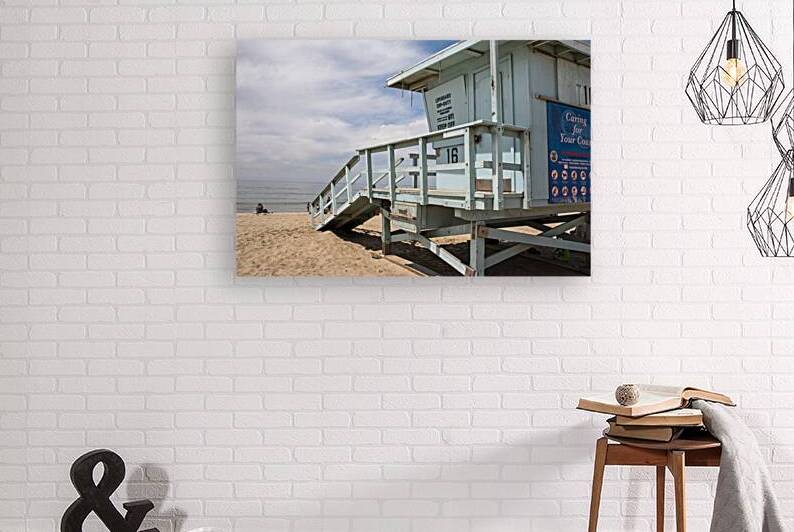 Aqua blue lifeguard stand in Santa Monica Califor by Woodys Photos