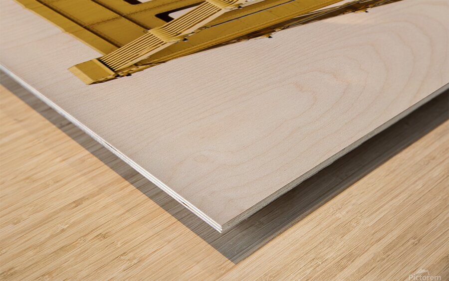 Beautiful Yellow Bridge With Ornate Light Fixture Wood print