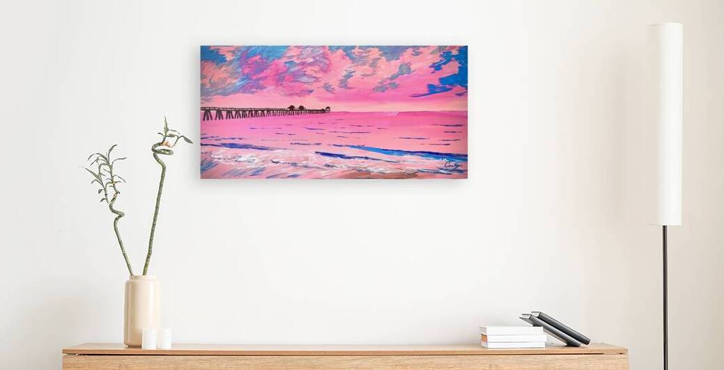 Naples Pier Pink Sunset Paining by Conor s Canvas