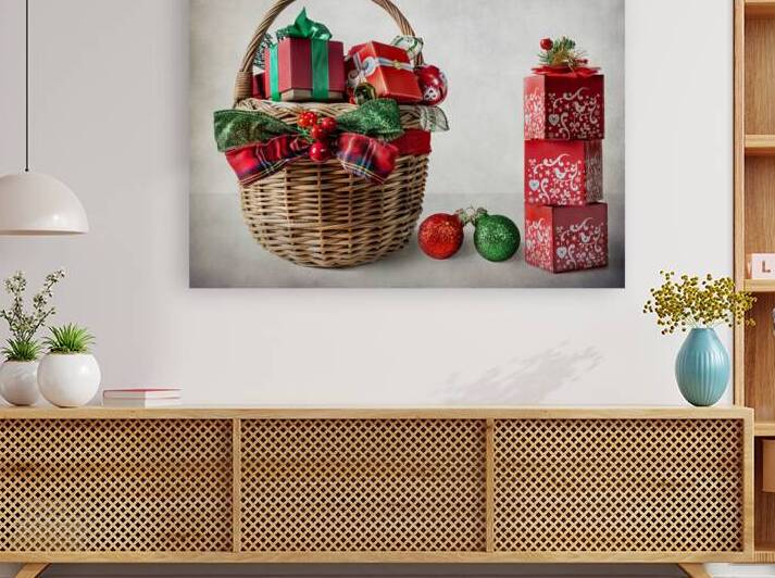 Christmas still life in red and green by Barbara Corvino