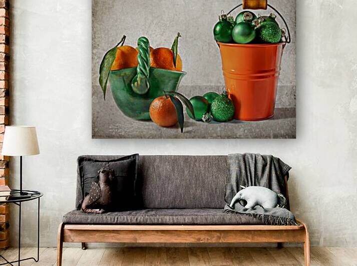Christmas still life in orange and green by Barbara Corvino
