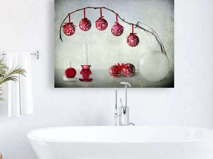 Christmas still life in red and white by Barbara Corvino