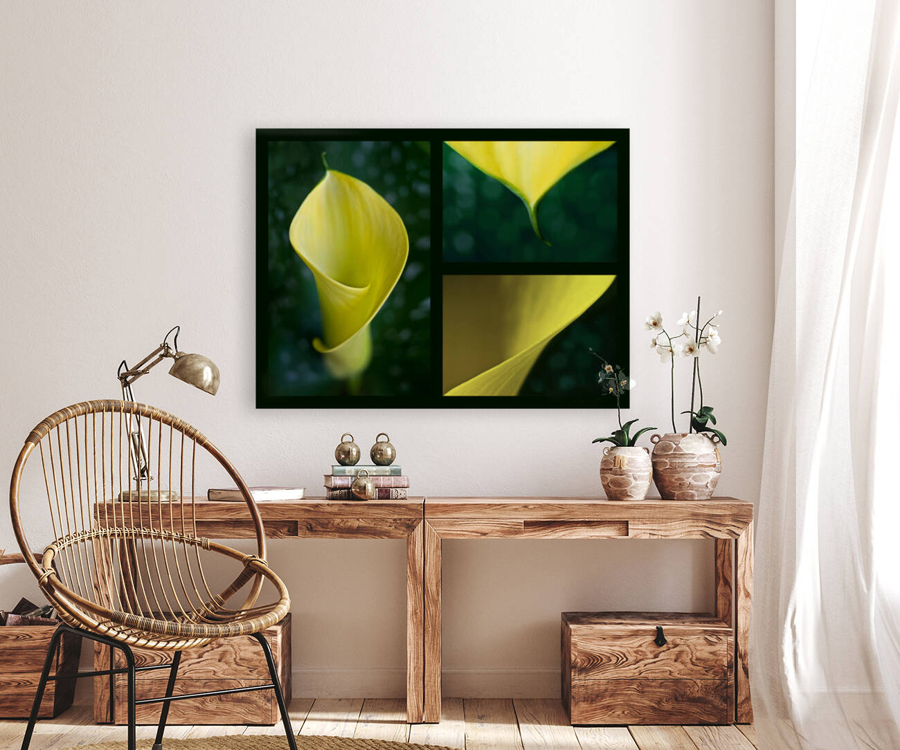 Yellow calla Triptych by Barbara Corvino