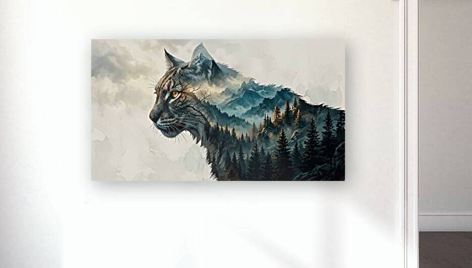 Spirit of the Wild – Double Exposure Cougar in Epic Mountain Landscape by Metal ART