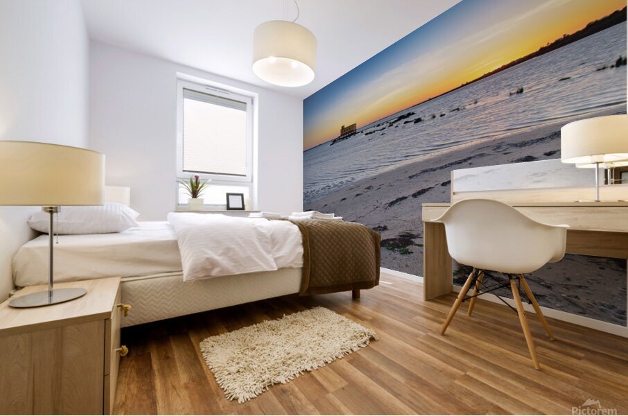 Fuzeta beach sunset scenery and landmark. Portugal Mural print