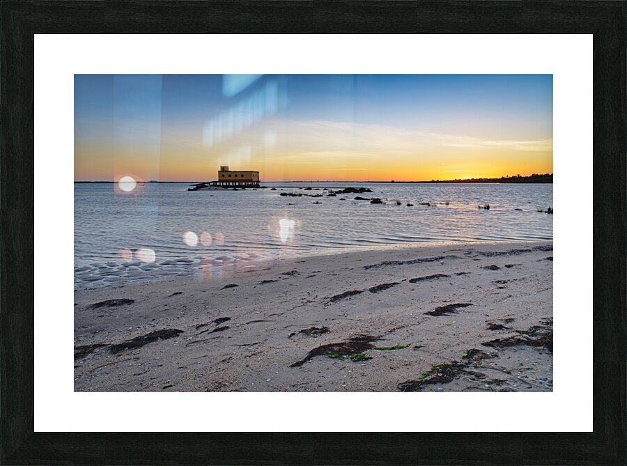 Fuzeta beach sunset scenery and landmark. Portugal Picture Frame print
