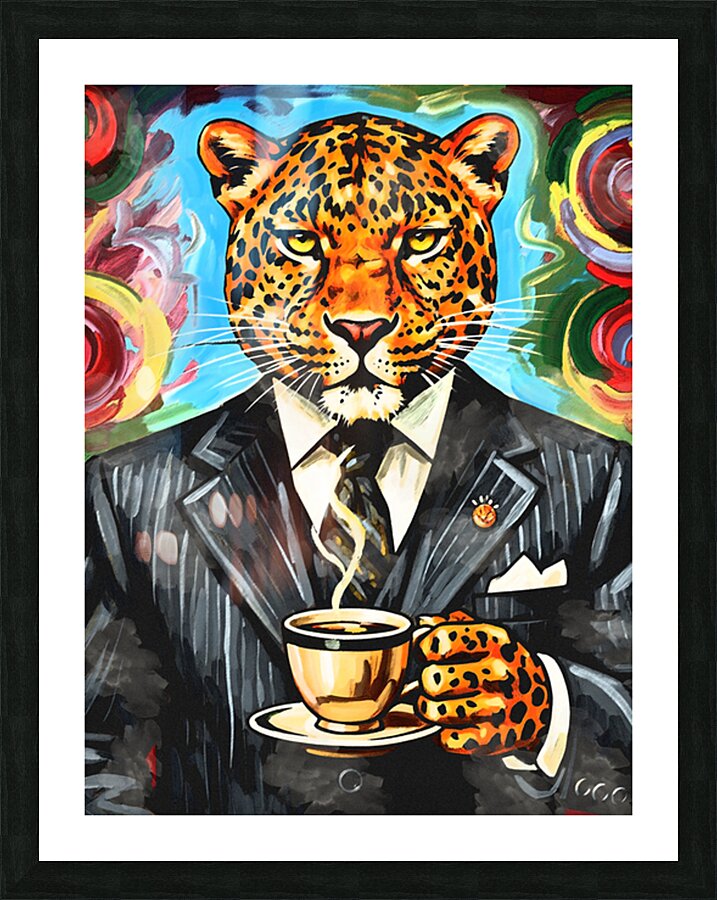 Leopard With Coffee Picture Frame print