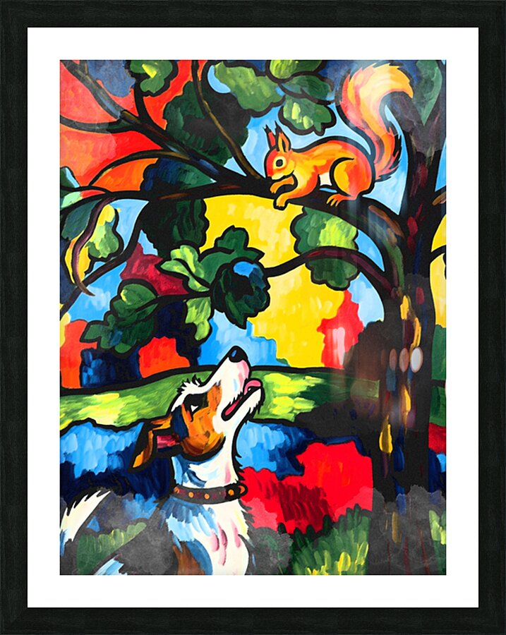 Dog And Squirrel Picture Frame print