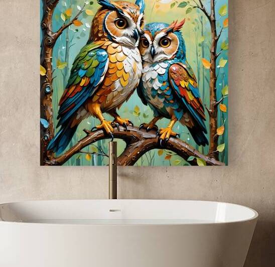 Automata Owls kissing. Custom forest scene with hand-carved oil-painted mechanical birds and animals. Kinetic sculpture. by ADAYOUB89
