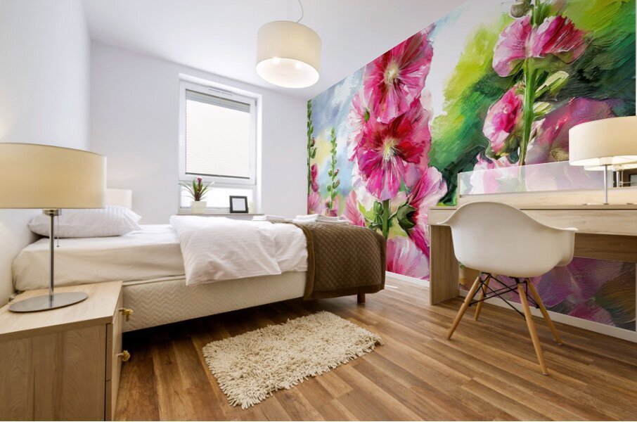 Oma Loved Her Hollyhocks Mural print