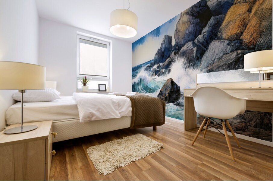 Water Whacks Against Rocky Shores Mural print