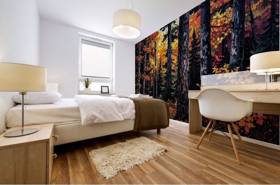 Dense Dark Fall Forest Mural print