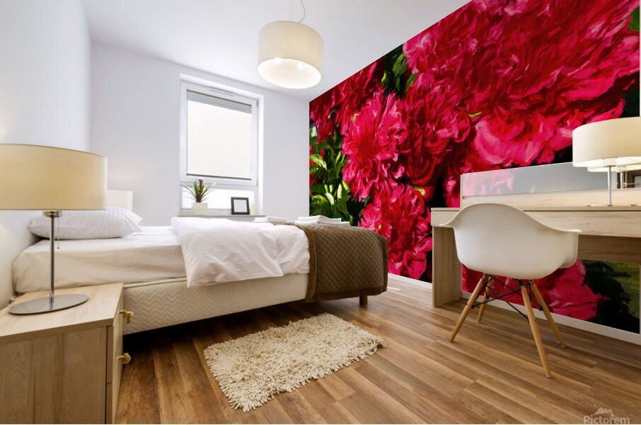 Deep Red Peonies Mural print