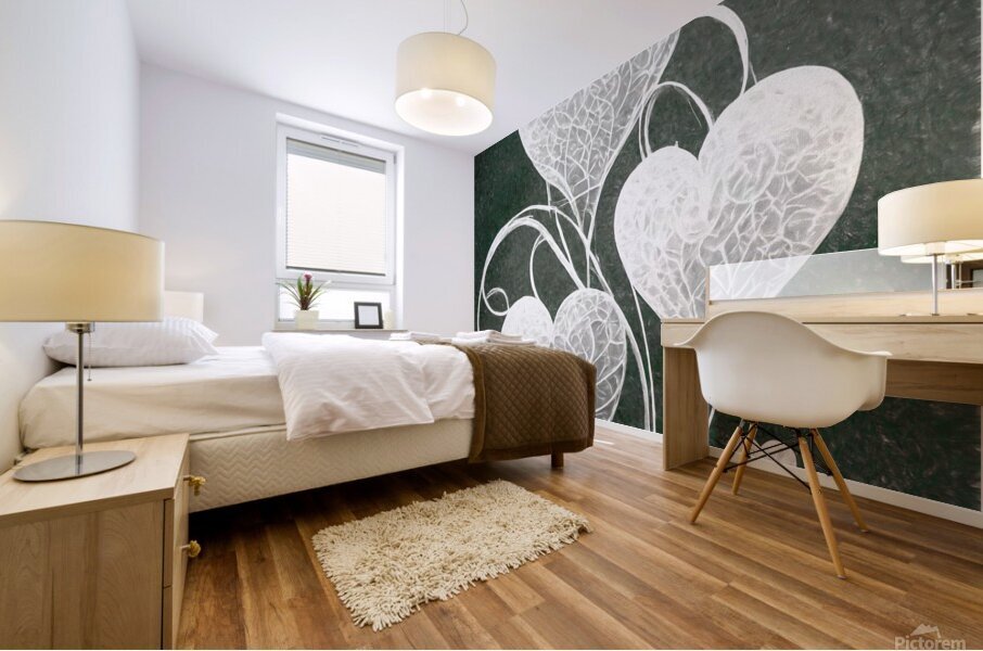 White Hearts on a String Mural print
