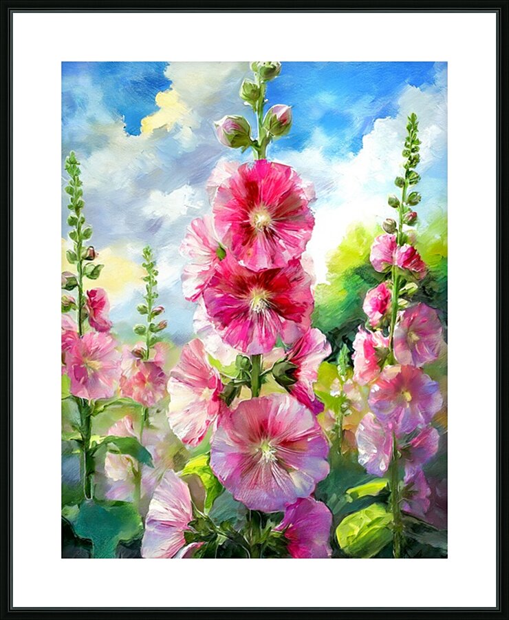Oma Loved Her Hollyhocks Picture Frame print