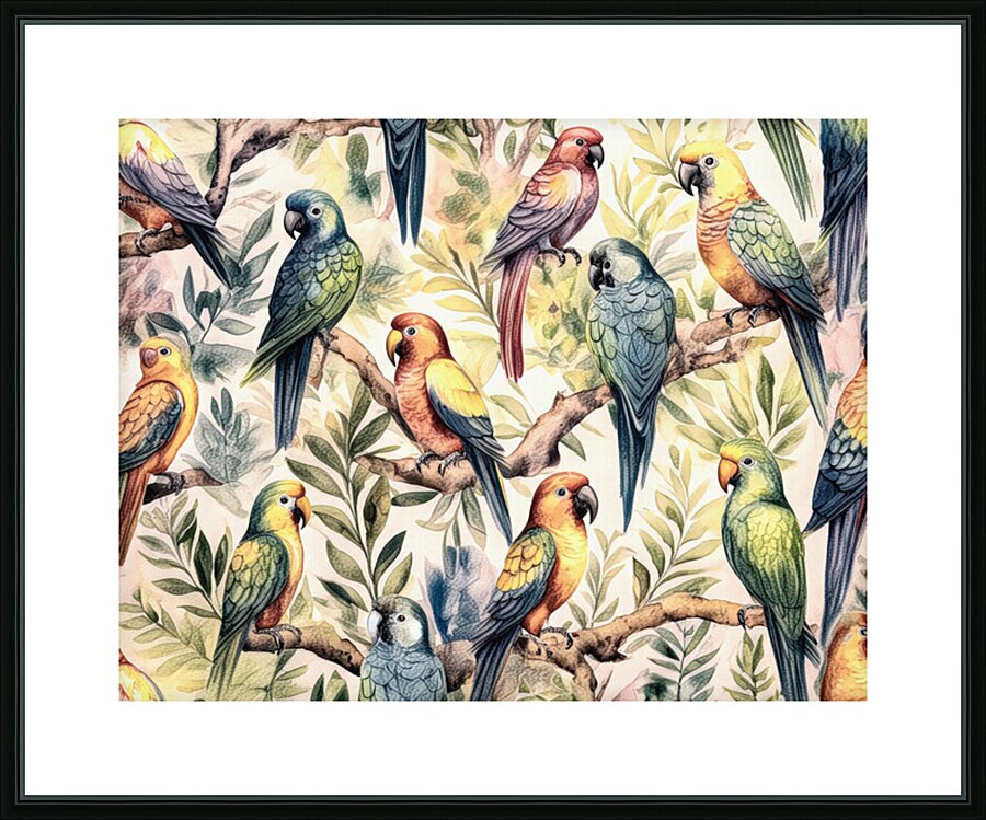 Perfect Parrots for a Mural Picture Frame print