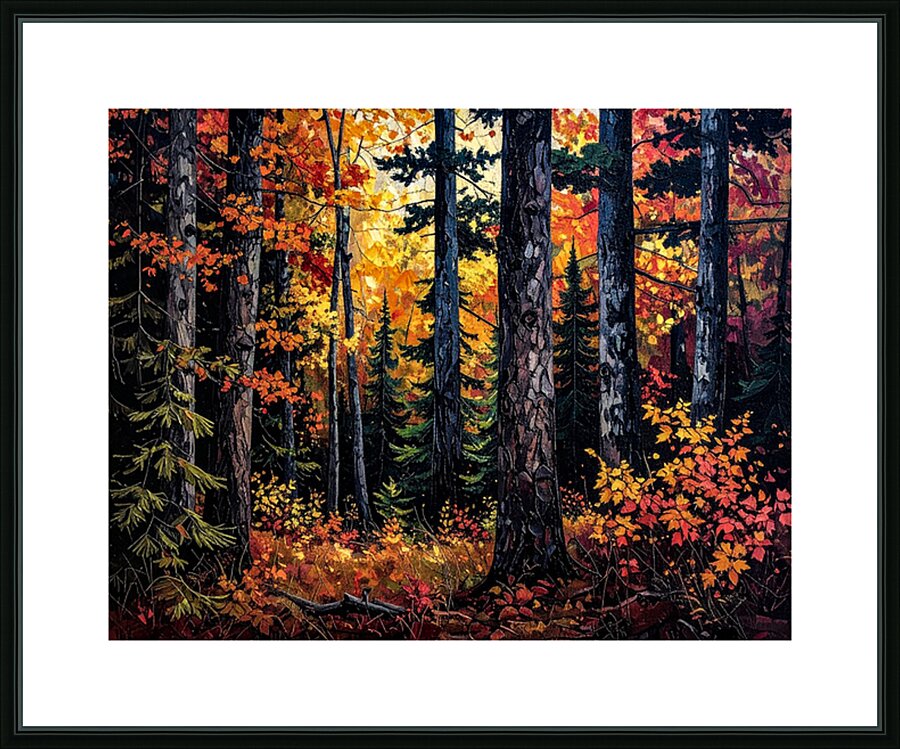 Dense Dark Fall Forest Picture Frame print