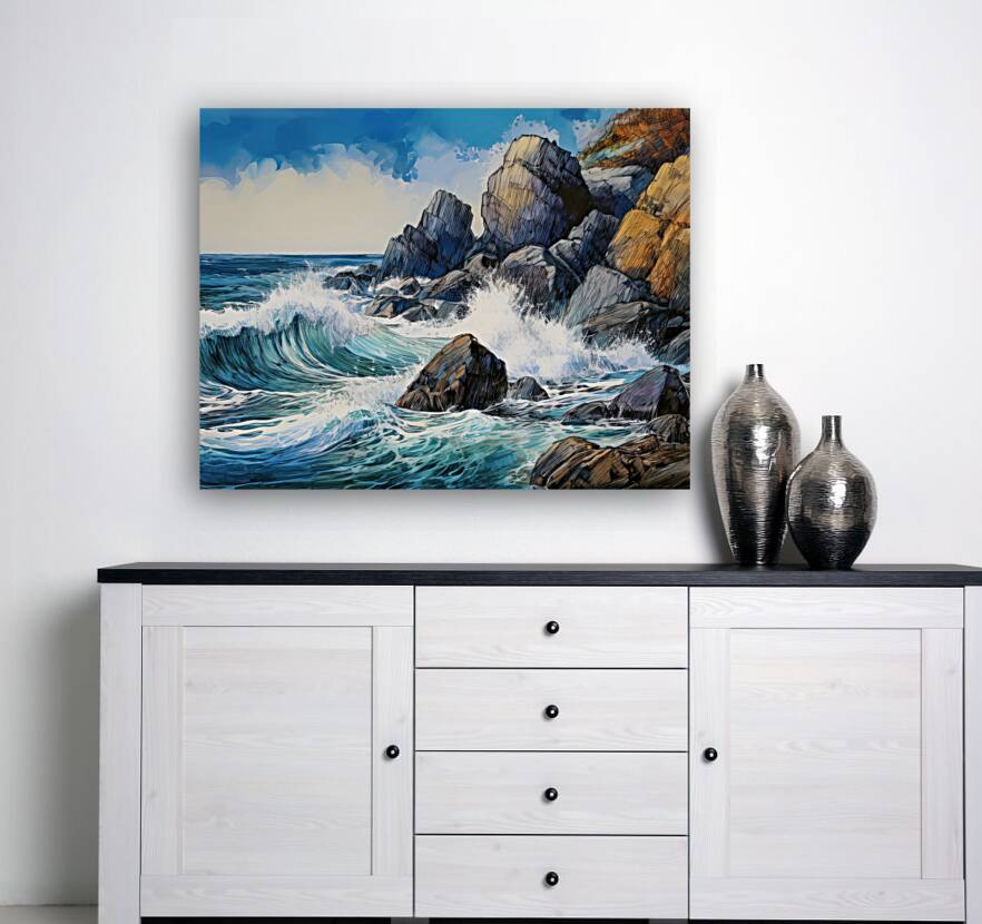 Water Whacks Against Rocky Shores Reproduction