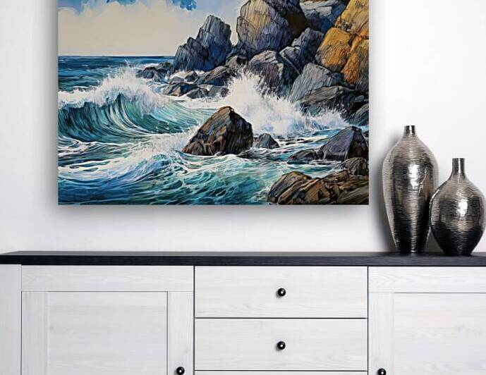 Water Whacks Against Rocky Shores by Thea Menagh