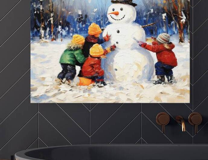 Youngsters Building a Snowman by Thea Menagh