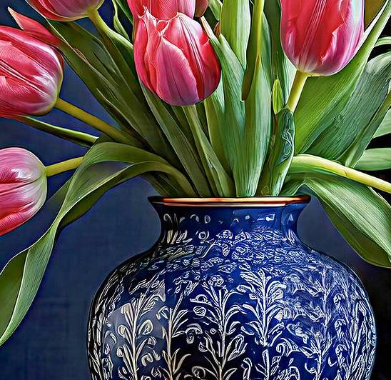 Red Tulips in Blue by Thea Menagh