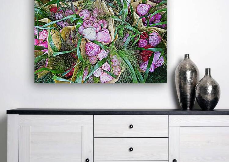 Peonies Hugging Grass in Baskets by Thea Menagh