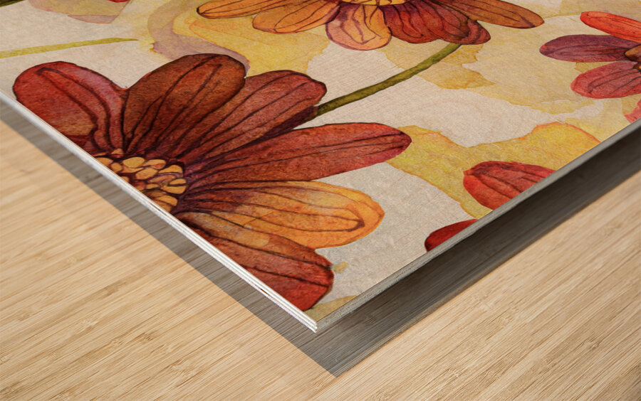 Abstract Flowers Wood print