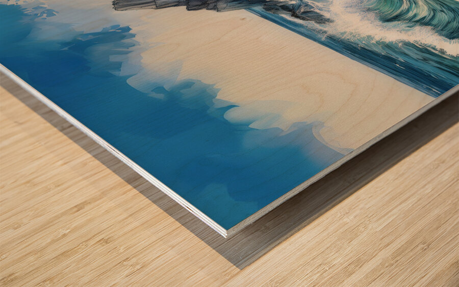 Water Whacks Against Rocky Shores Wood print