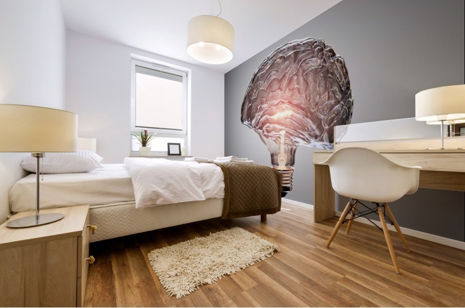 Light Bulb Brain Mural print