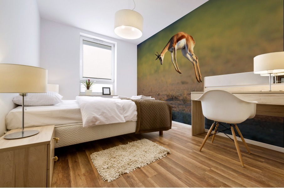 Running Springbok jumping high Mural print