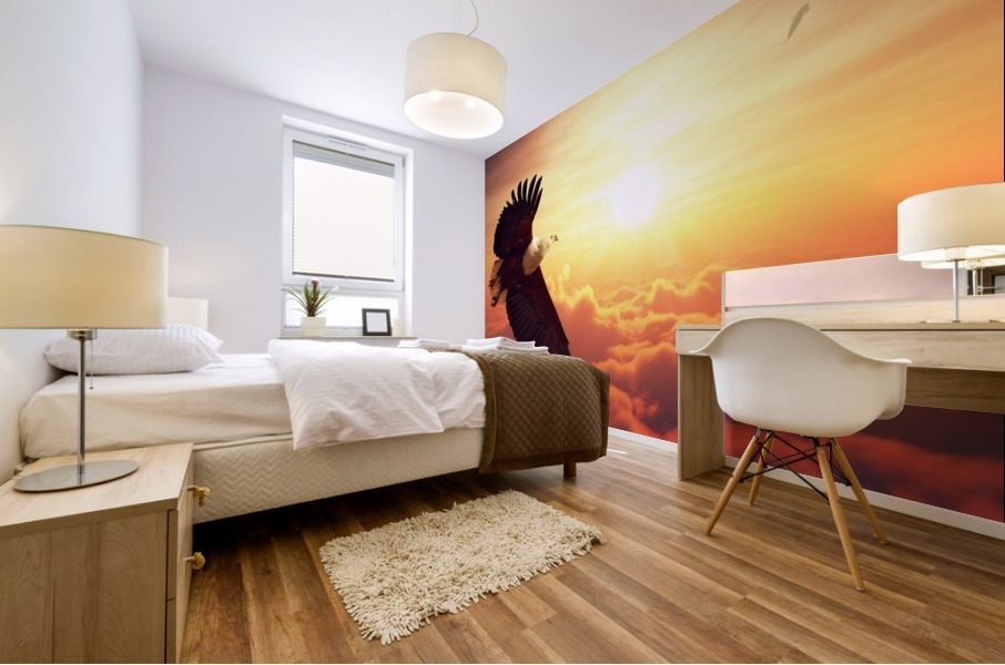 Fish Eagle flying above clouds Mural print