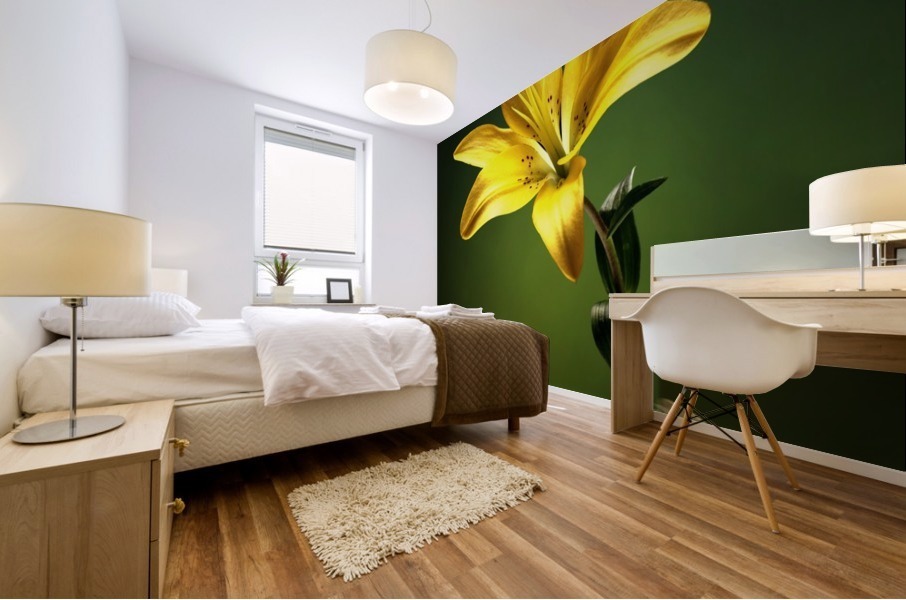 Yellow lily with stem Mural print