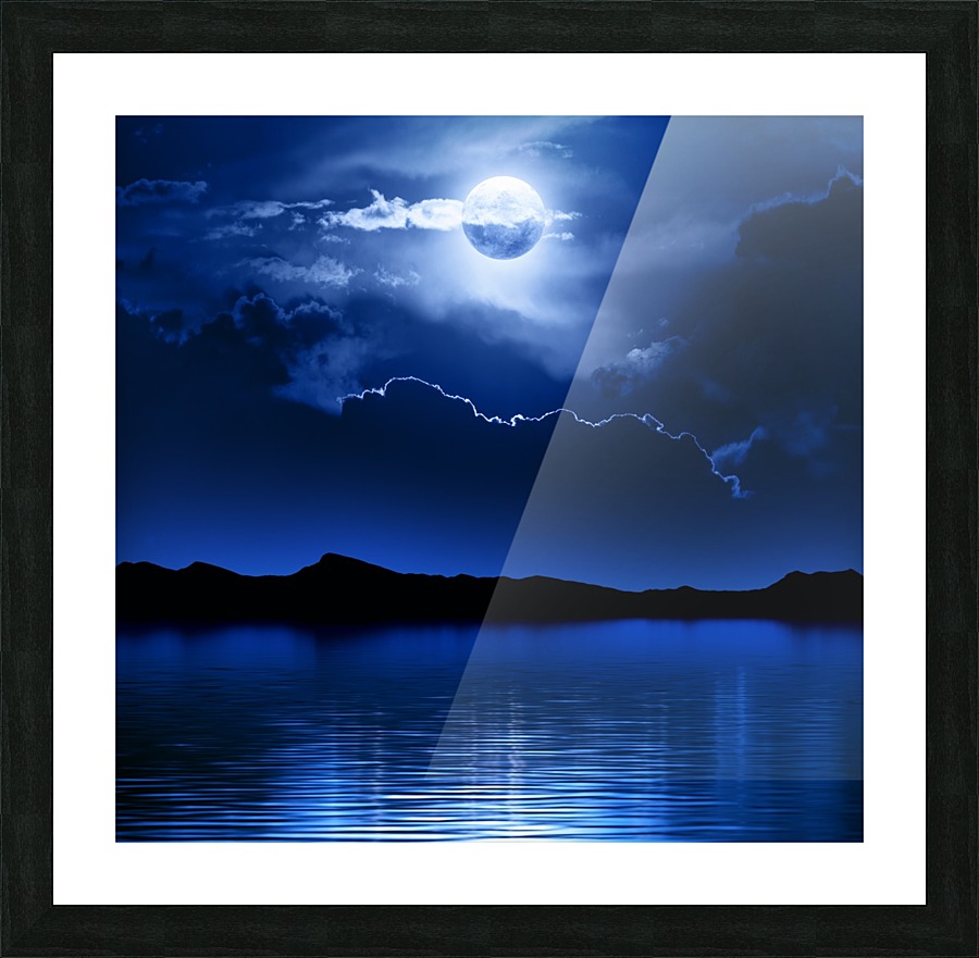 Fantasy Moon and Clouds over water Picture Frame print