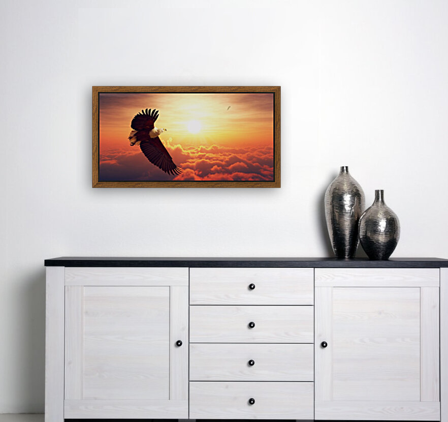 Fish Eagle flying above clouds Reproduction