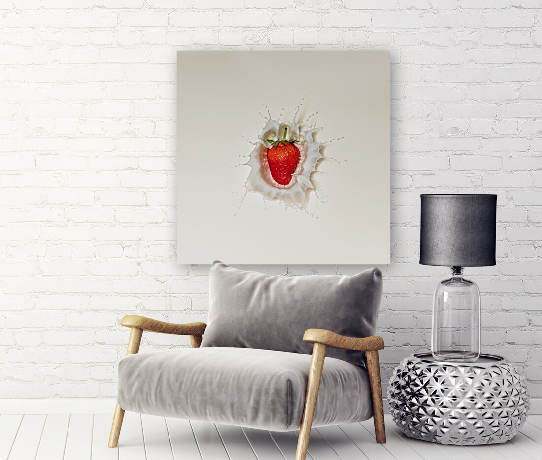 Strawberry splash in milk Reproduction