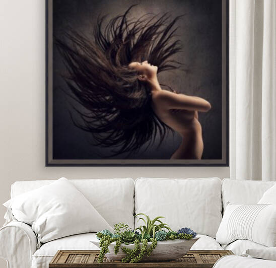 Woman waving long dark hair by Johan Swanepoel