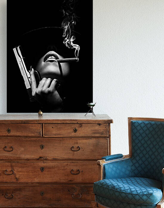 Woman with handgun by Johan Swanepoel