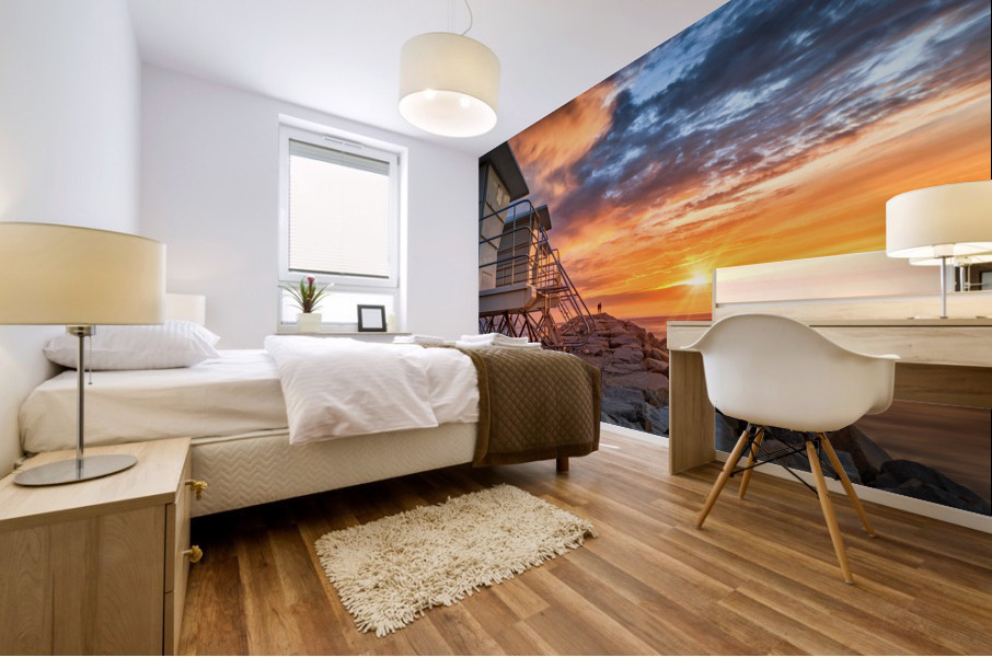 2 lovers watching the sunset Mural print