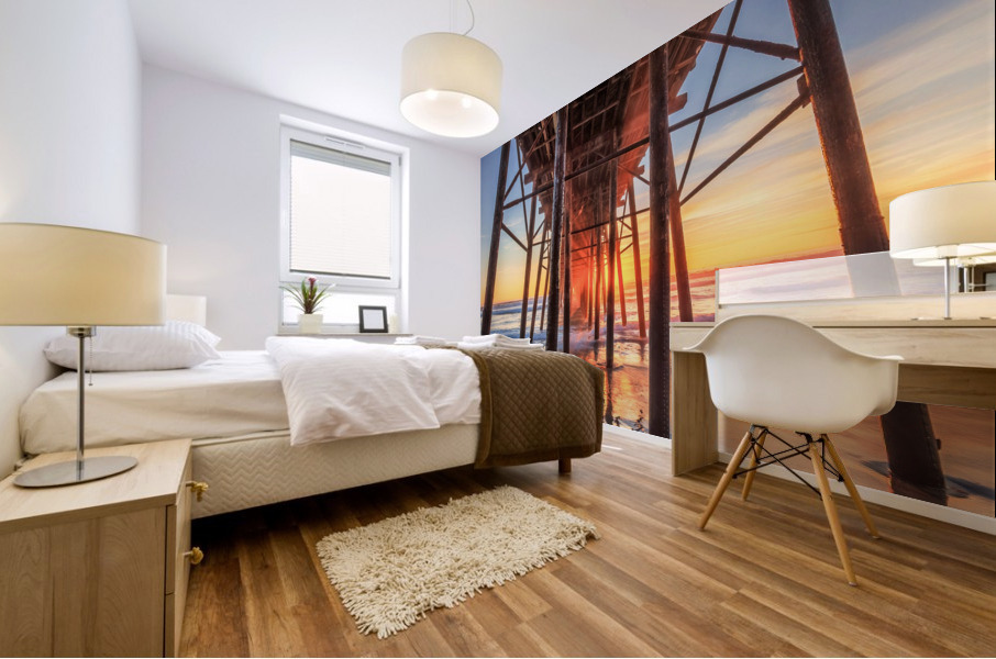 Sunset under the pier Mural print