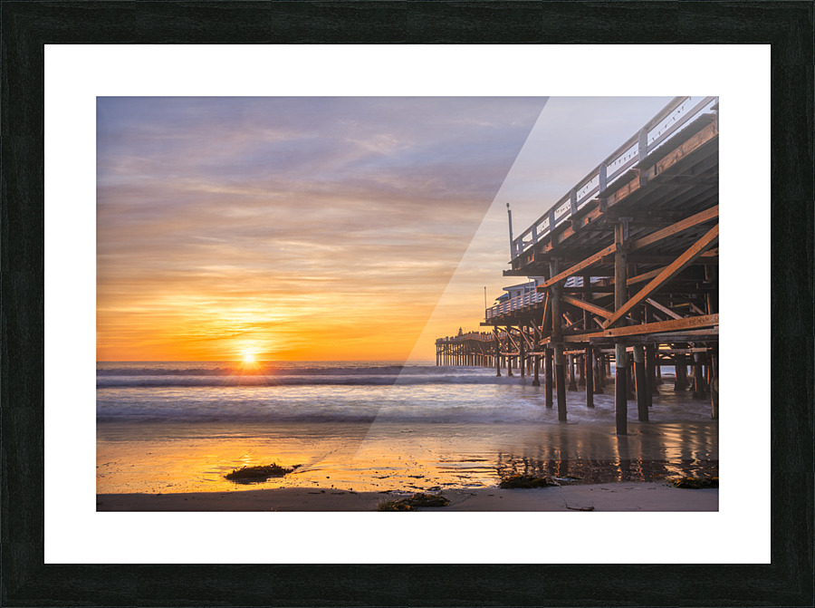 PB pier sunset Picture Frame print