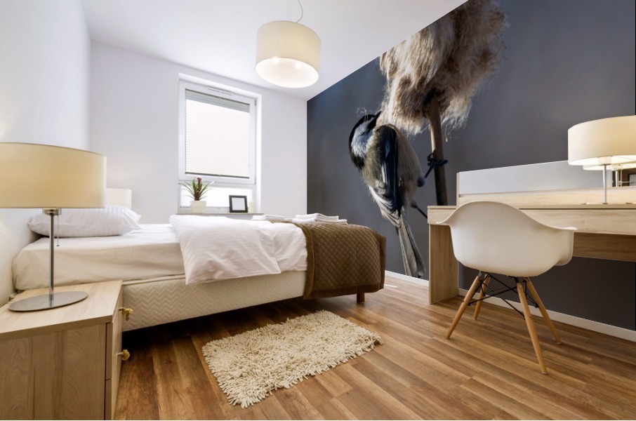 Chickadee and Cattail Mural print